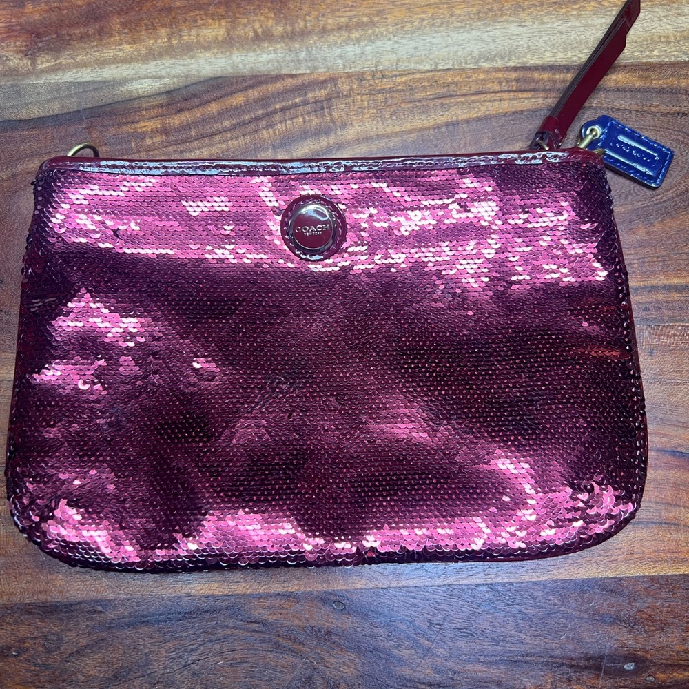 Coach Burgundy Sequin Clutch